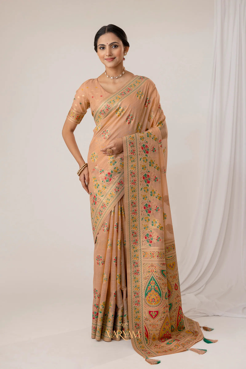 Mandira Cotton Peach Saree