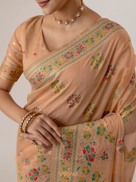Mandira Cotton Peach Saree
