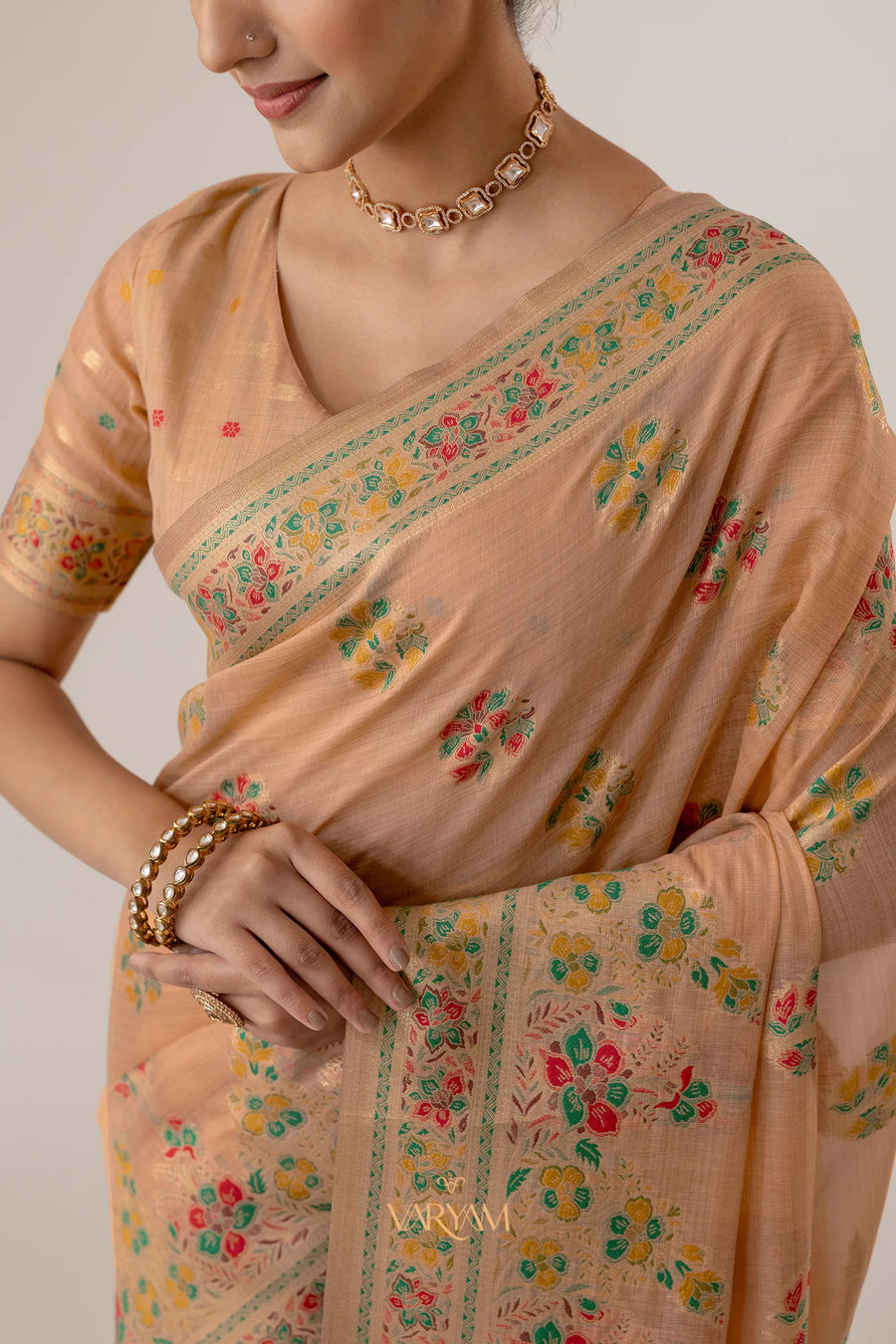 Mandira Cotton Peach Saree