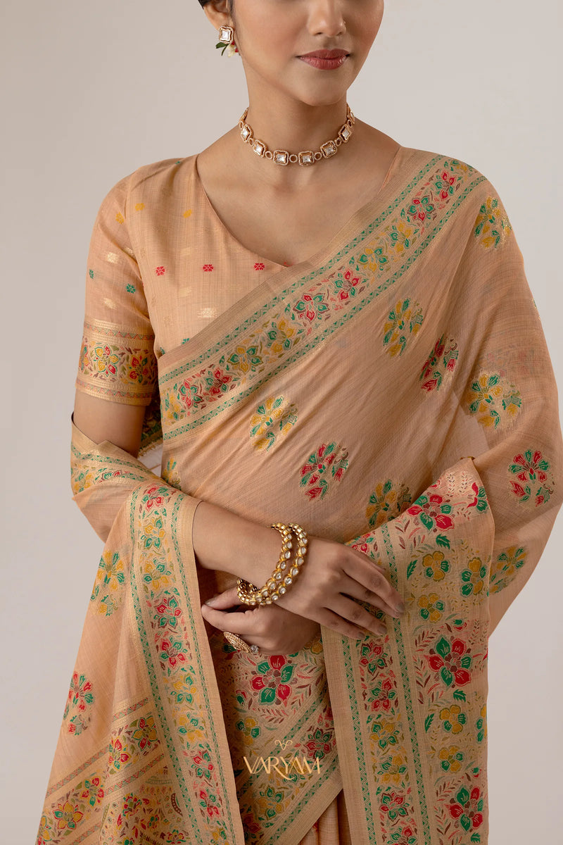 Mandira Cotton Peach Saree
