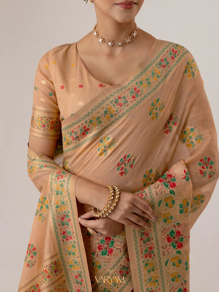 Mandira Cotton Peach Saree