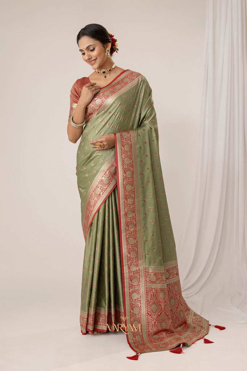 Ruhani Green Satin Saree