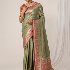 Ruhani Green Satin Saree