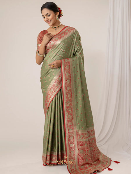 Ruhani Green Satin Saree