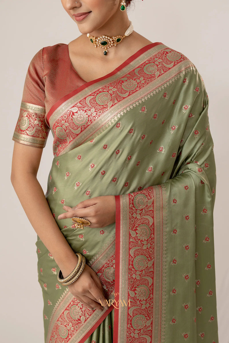 Ruhani Green Satin Saree