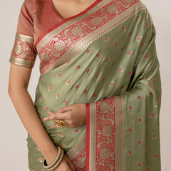 Ruhani Green Satin Saree