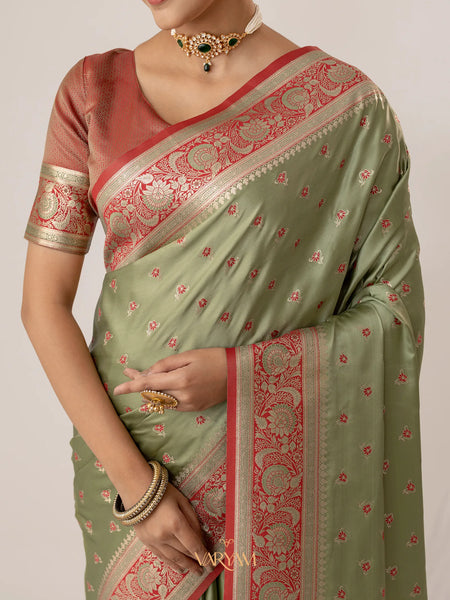 Ruhani Green Satin Saree