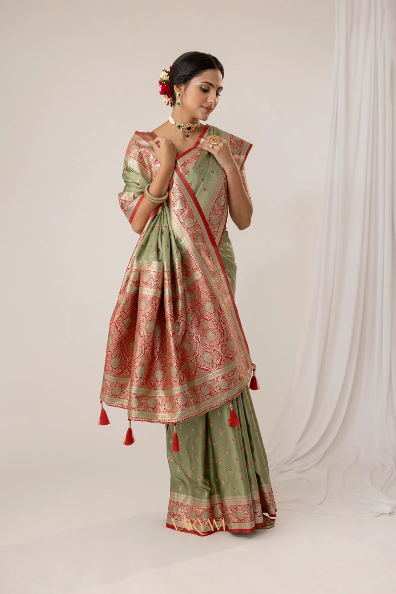 Ruhani Green Satin Saree