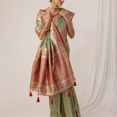 Ruhani Green Satin Saree
