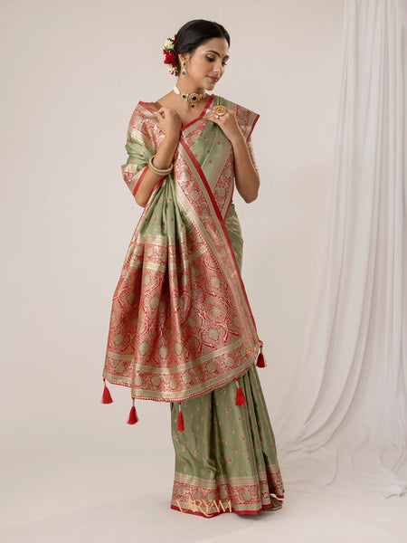 Ruhani Green Satin Saree
