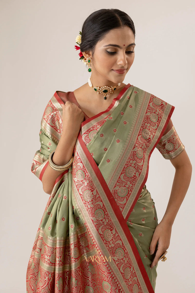 Ruhani Green Satin Saree