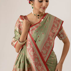 Ruhani Green Satin Saree