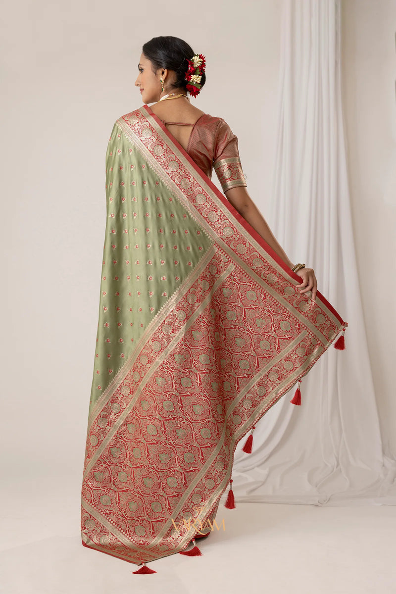 Ruhani Green Satin Saree