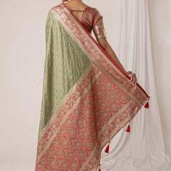 Ruhani Green Satin Saree