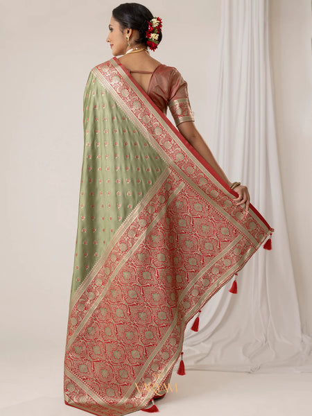 Ruhani Green Satin Saree