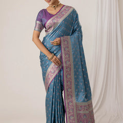 Ruhani Blue Satin Saree