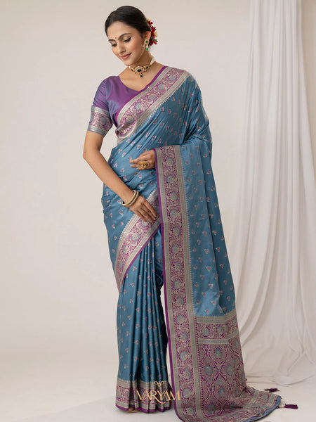 Ruhani Blue Satin Saree