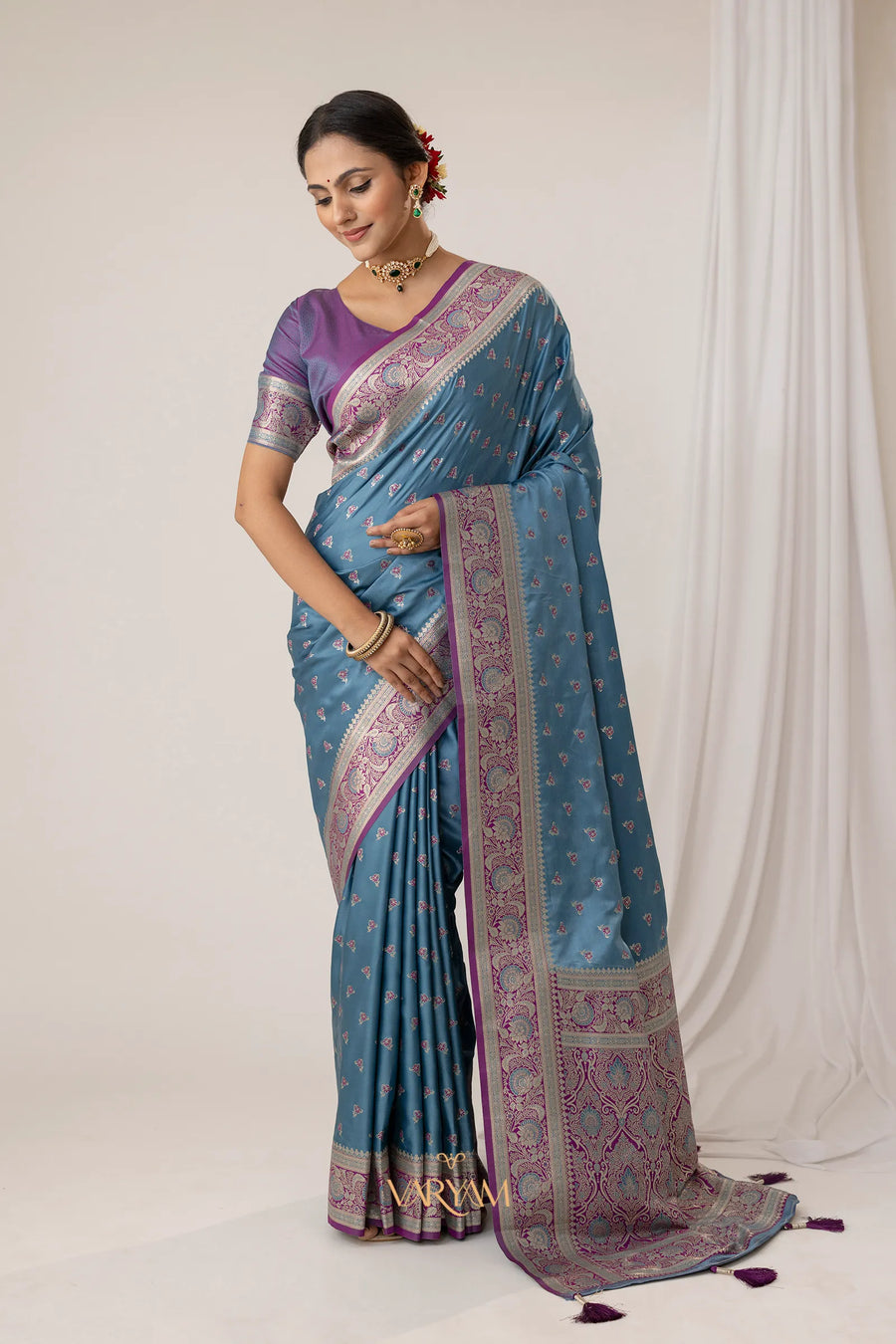 Ruhani Blue Satin Saree