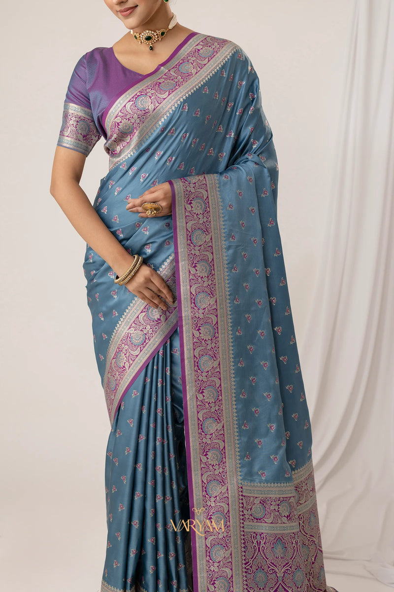 Ruhani Blue Satin Saree