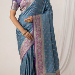 Ruhani Blue Satin Saree