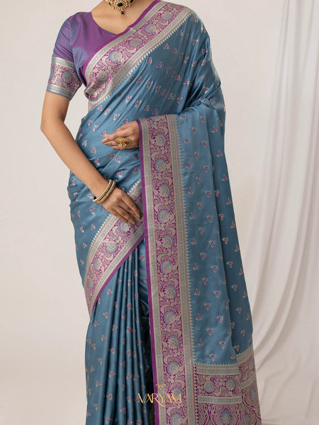Ruhani Blue Satin Saree