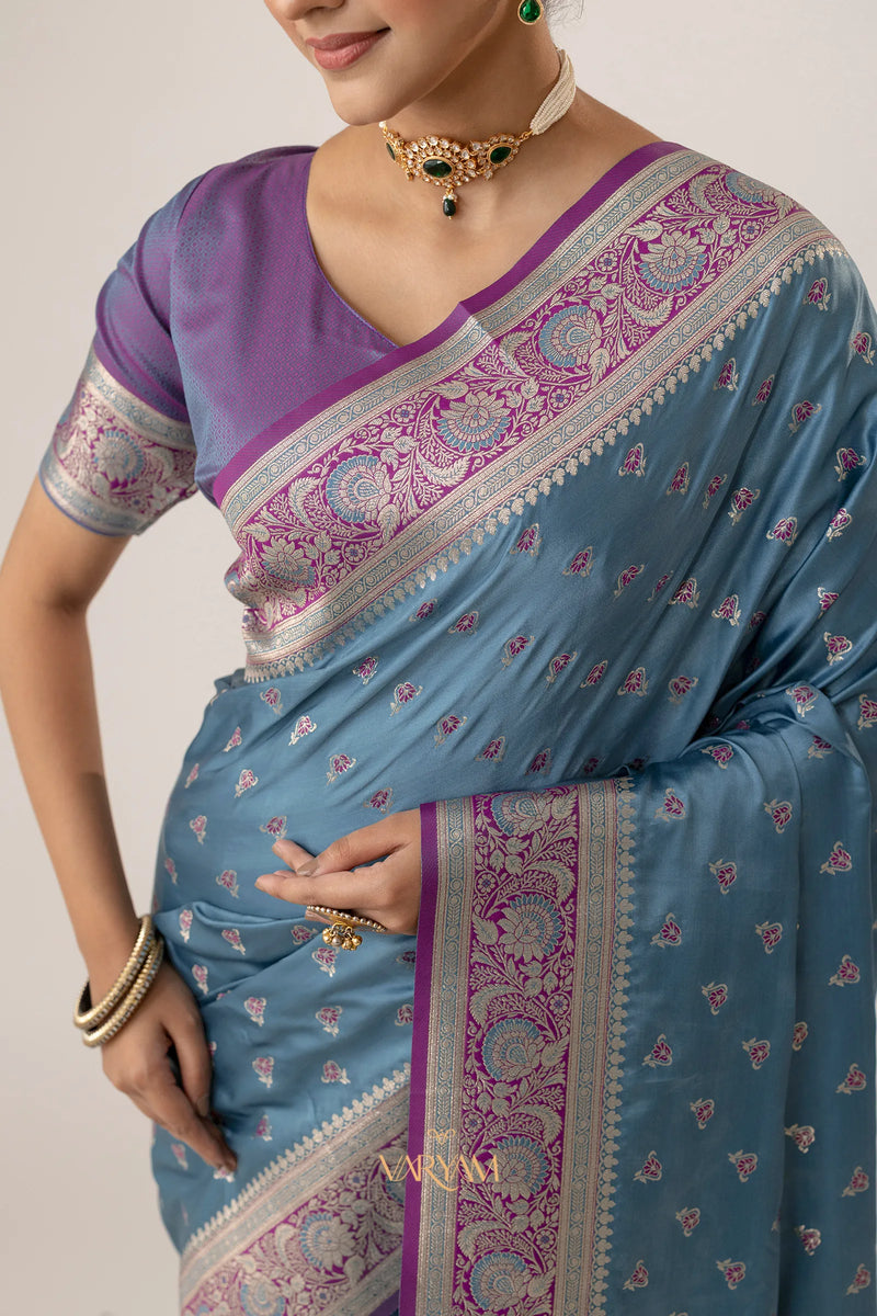 Ruhani Blue Satin Saree