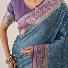 Ruhani Blue Satin Saree