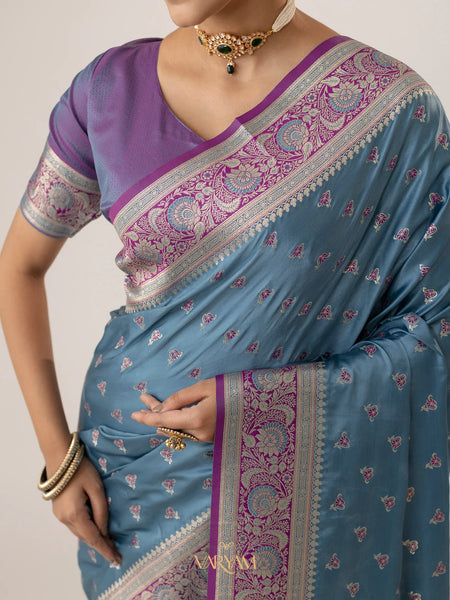 Ruhani Blue Satin Saree