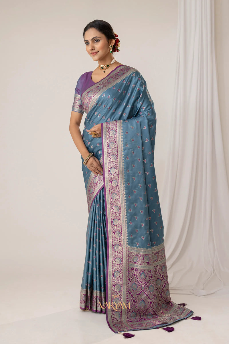 Ruhani Blue Satin Saree