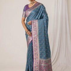 Ruhani Blue Satin Saree