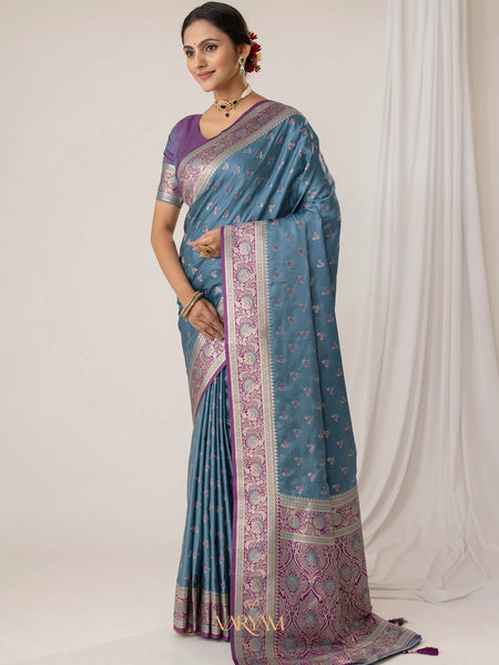 Ruhani Blue Satin Saree