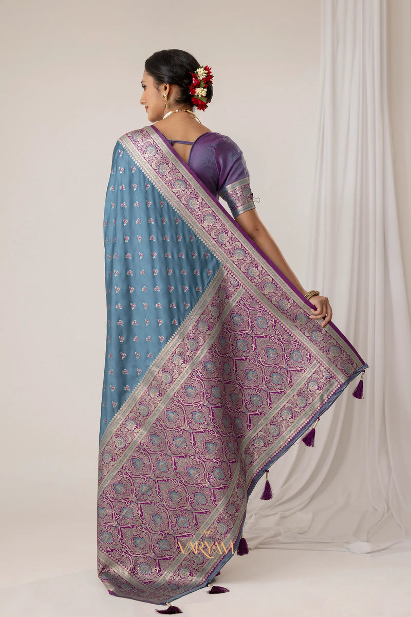 Ruhani Blue Satin Saree