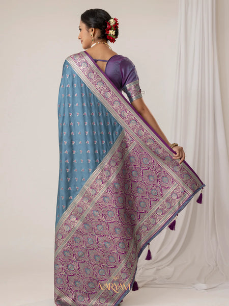 Ruhani Blue Satin Saree