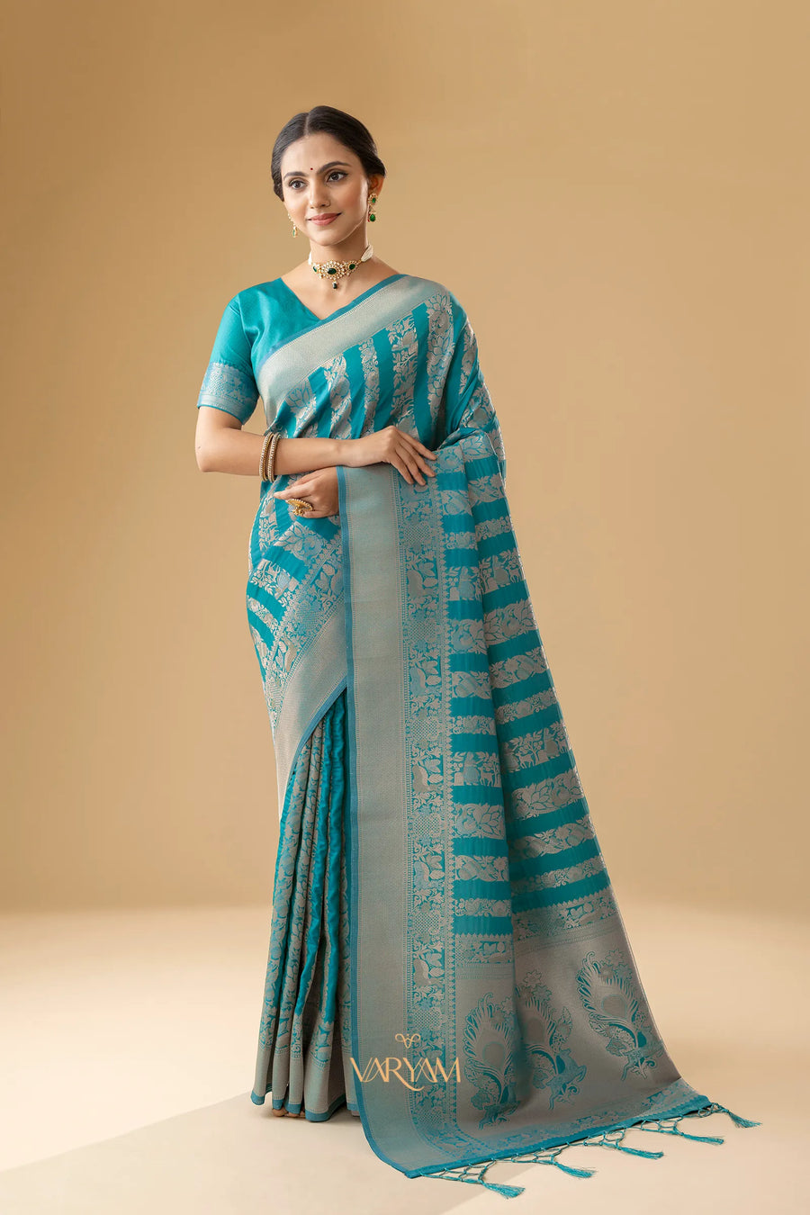 Rekha Silk Teal Blue Saree
