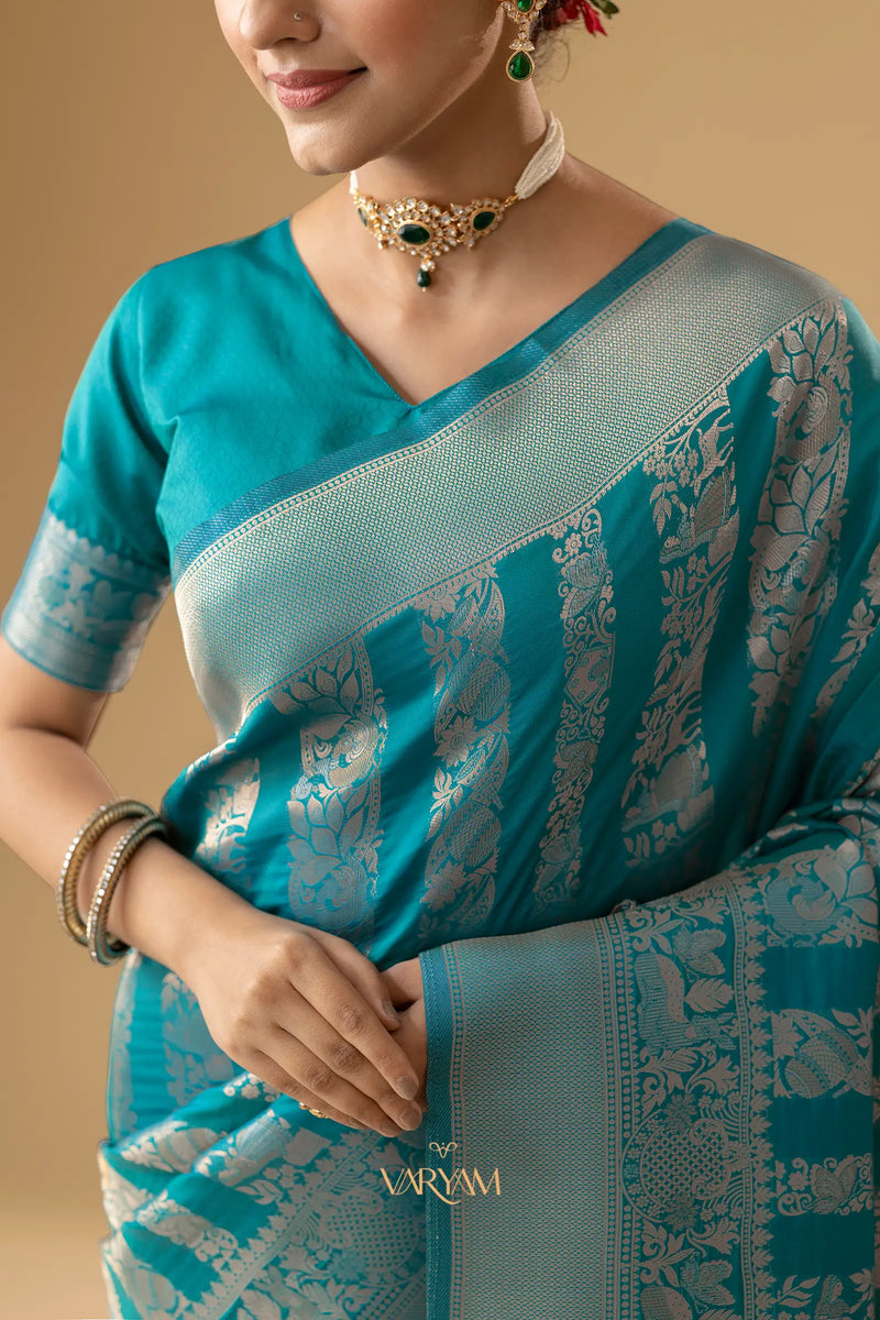 Rekha Silk Teal Blue Saree