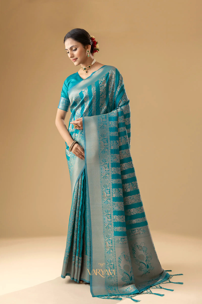 Rekha Silk Teal Blue Saree