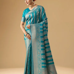 Rekha Silk Teal Blue Saree