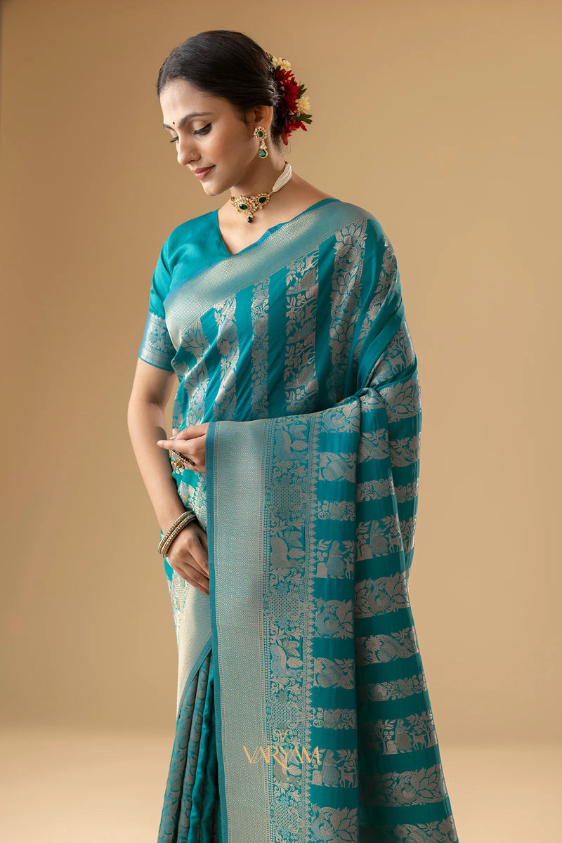 Rekha Silk Teal Blue Saree