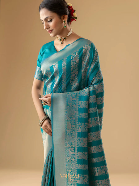 Rekha Silk Teal Blue Saree