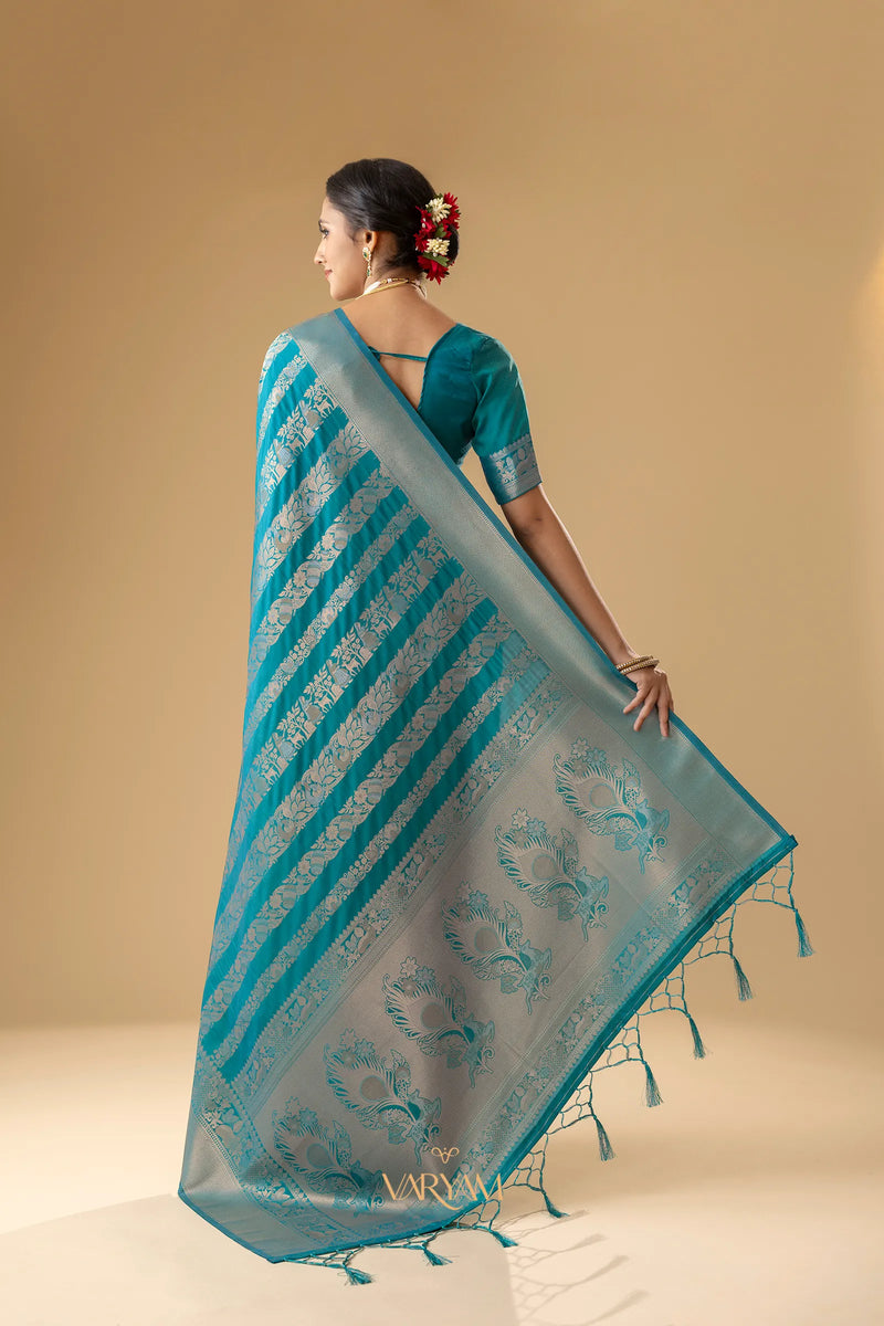 Rekha Silk Teal Blue Saree