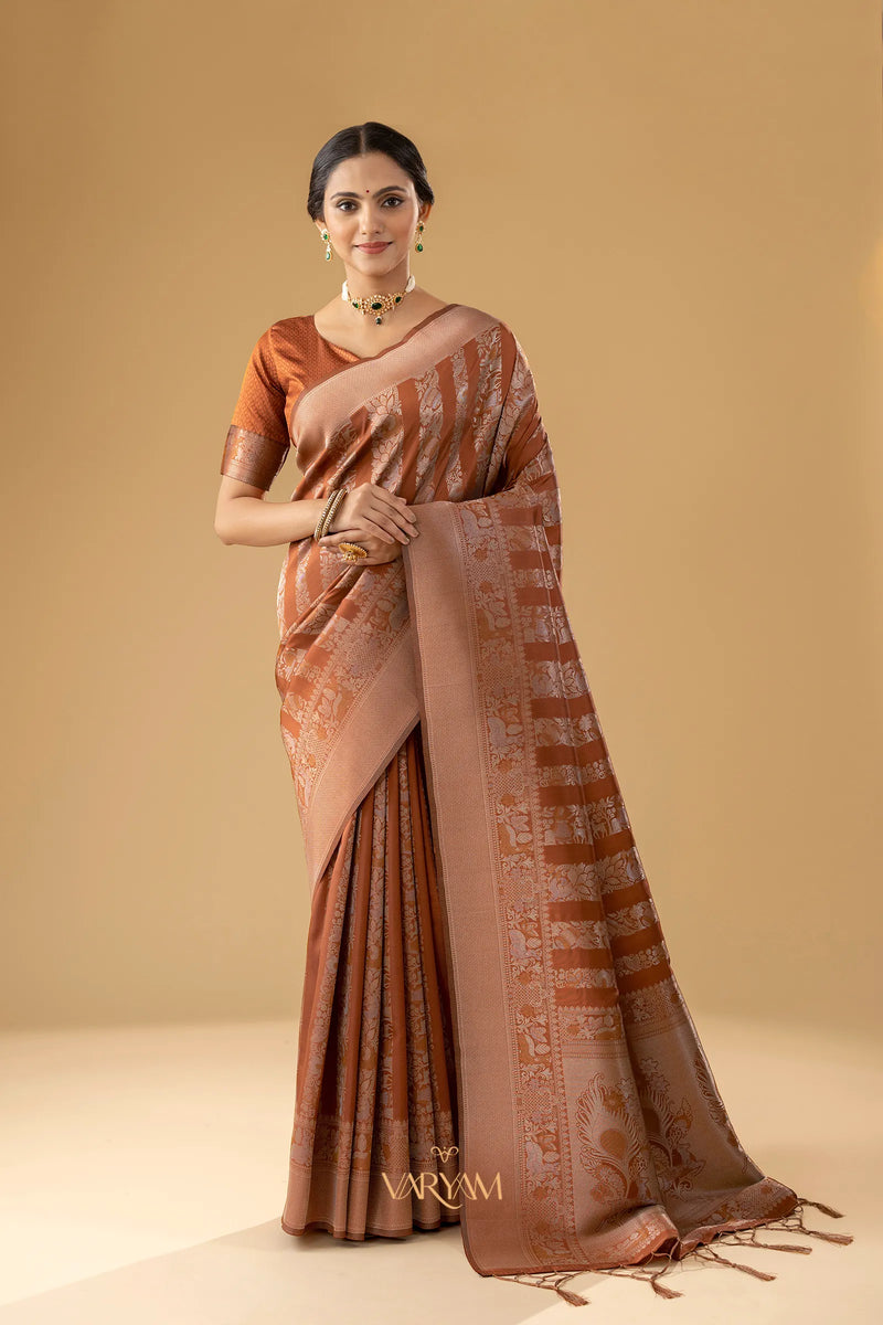 Rekha Silk Rust Orange Saree