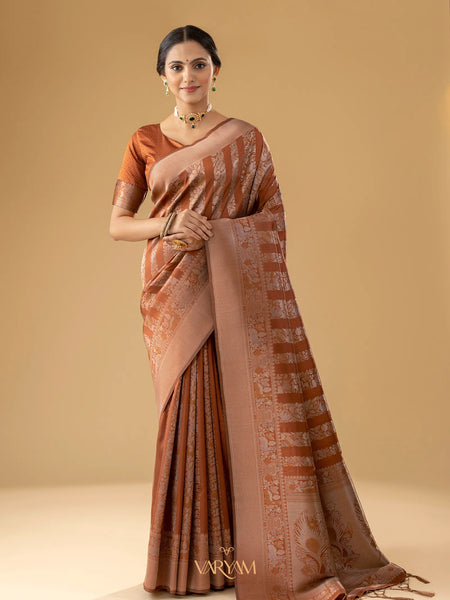 Rekha Silk Rust Orange Saree