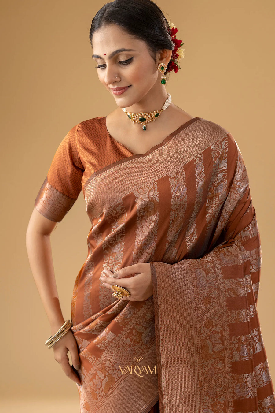 Rekha Silk Rust Orange Saree