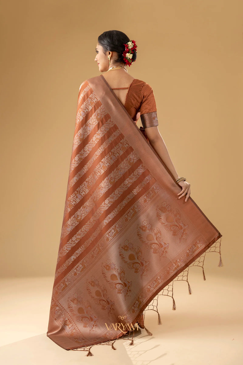 Rekha Silk Rust Orange Saree