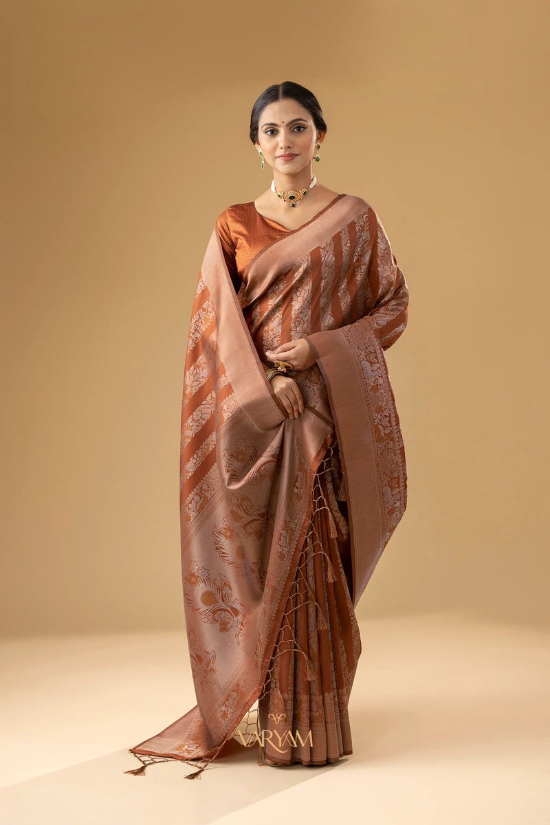 Rekha Silk Rust Orange Saree