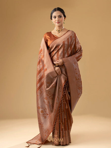 Rekha Silk Rust Orange Saree