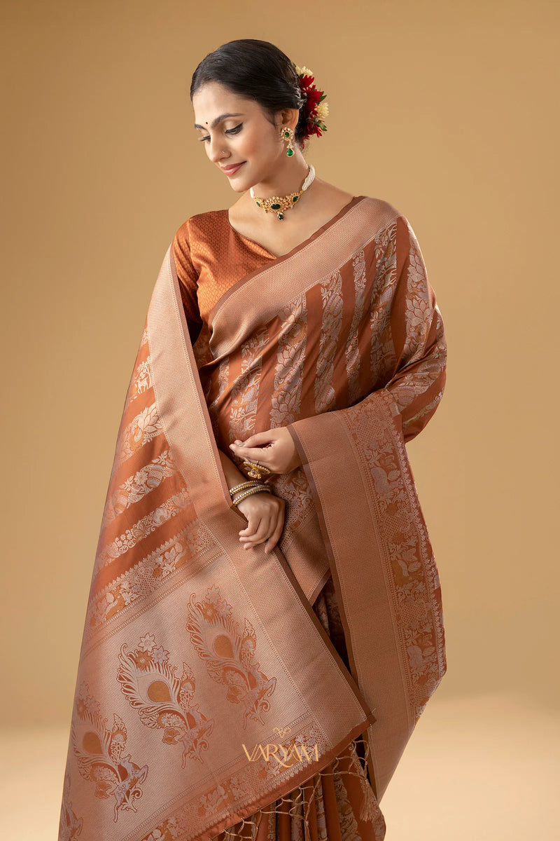 Rekha Silk Rust Orange Saree