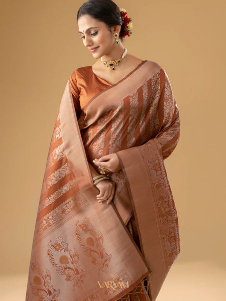 Rekha Silk Rust Orange Saree