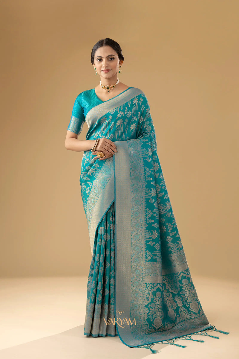 Palmora Silk Teal Blue Saree