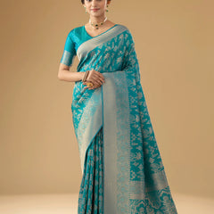 Palmora Silk Teal Blue Saree
